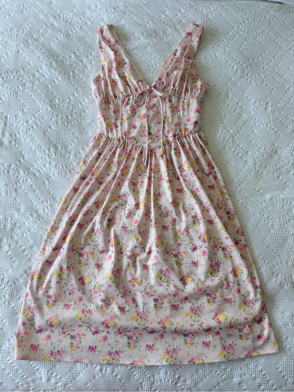 Floral Pink Midi Sundress with V-Neck NWOT